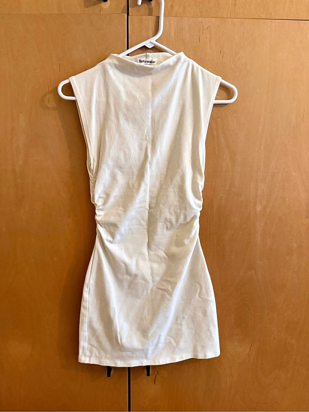 Reformation Alden Knit Dress Ruched Mini White XS